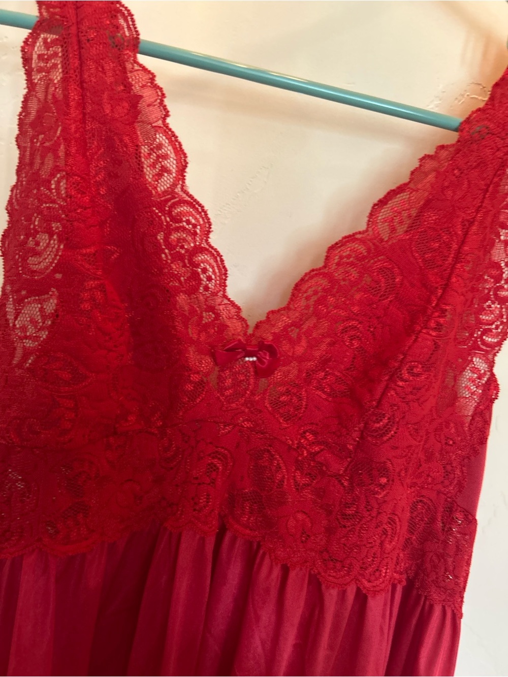 Made in USA vintage Red Lace slip dress Nightgown Shadowline large maxi designer